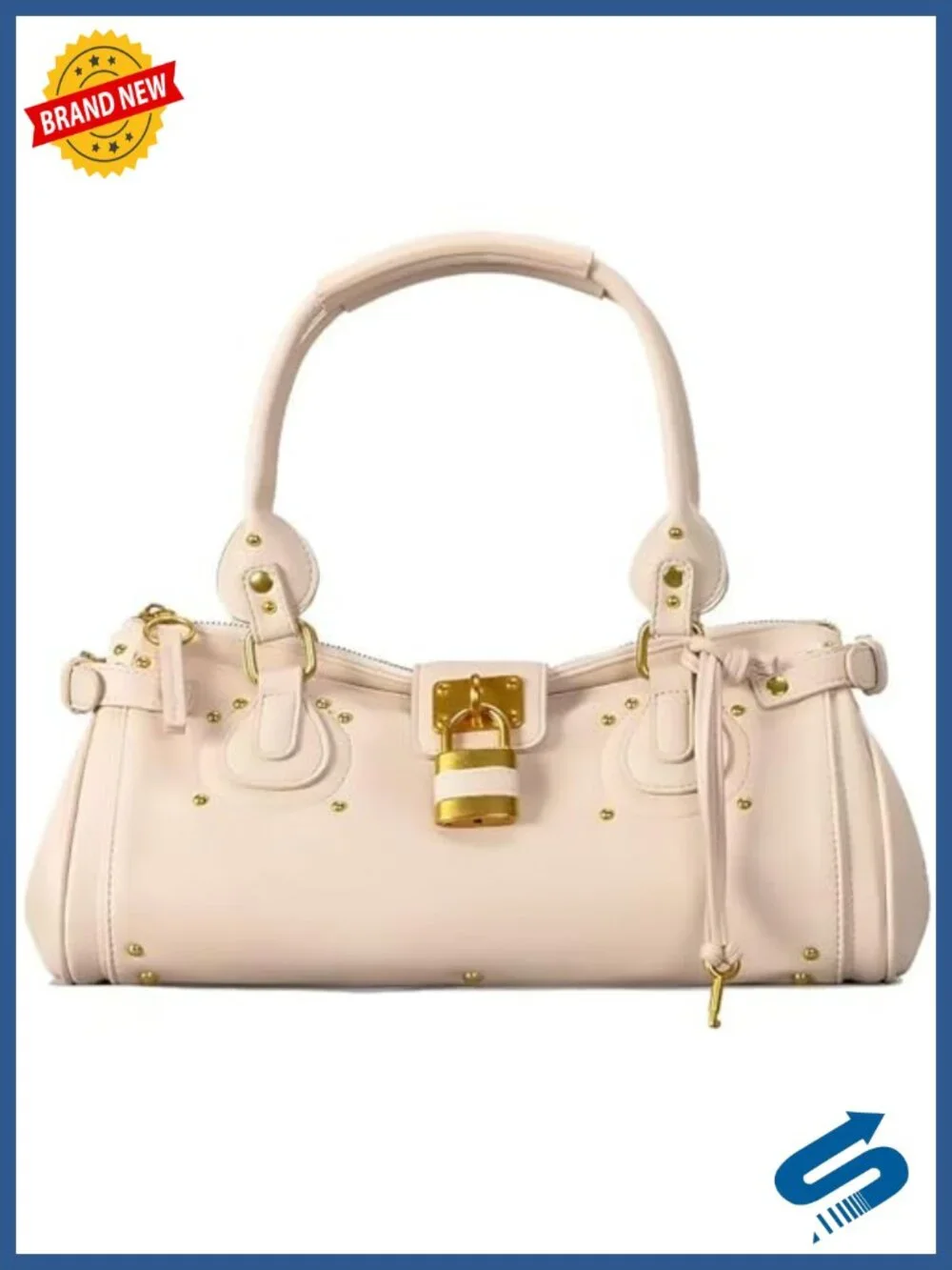 PU Leather Vintage Y2K Top Handle Handbag Studded Shoulder Satchel